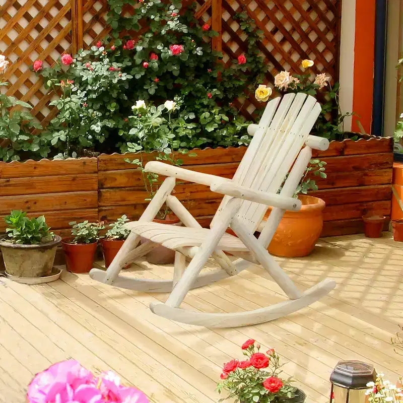 Outsunny Sedia a Dondolo Adirondack in Legno, Dondolo Rustico da Esterno con Design a Doghe per Patio