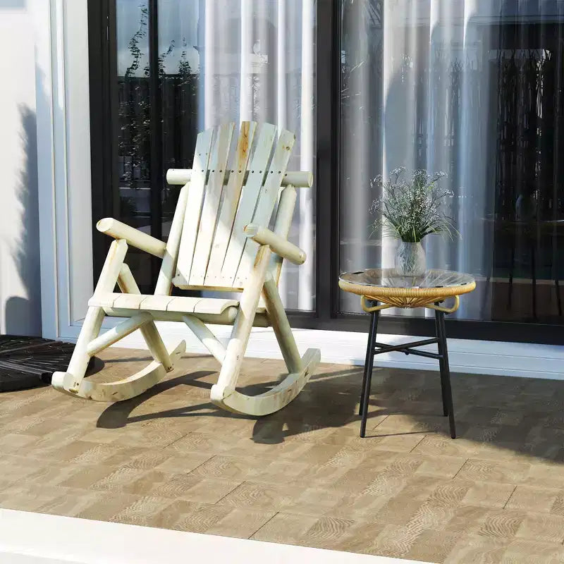 Outsunny Sedia a Dondolo Adirondack in Legno, Dondolo Rustico da Esterno con Design a Doghe per Patio