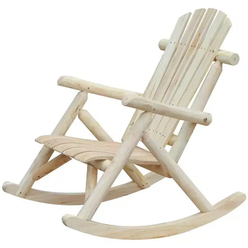 Outsunny Sedia a Dondolo Adirondack in Legno, Dondolo Rustico da Esterno con Design a Doghe per Patio