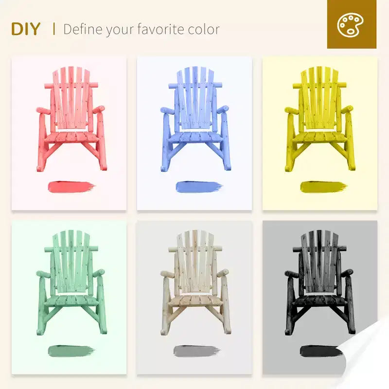Outsunny Sedia a Dondolo Adirondack in Legno, Dondolo Rustico da Esterno con Design a Doghe per Patio