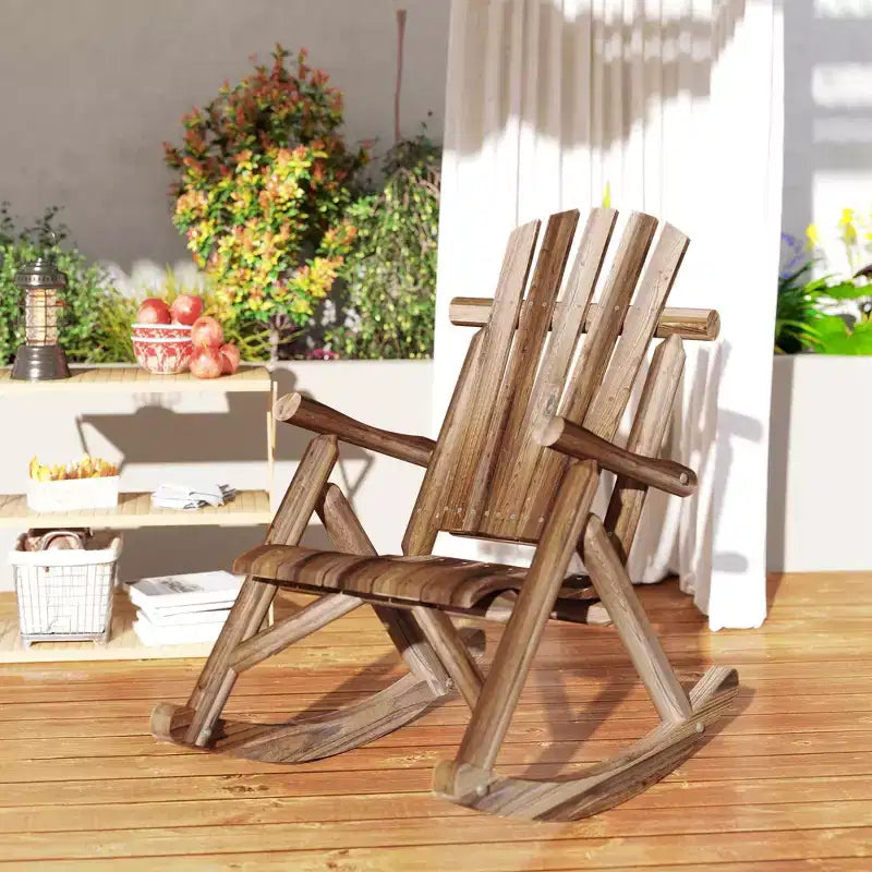 Outsunny Sedia a Dondolo Adirondack in Legno, Dondolo Rustico da Esterno con Design a Doghe per Patio