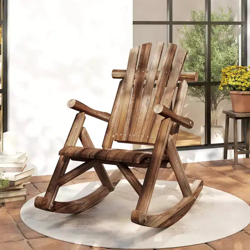 Outsunny Sedia a Dondolo Adirondack in Legno, Dondolo Rustico da Esterno con Design a Doghe per Patio