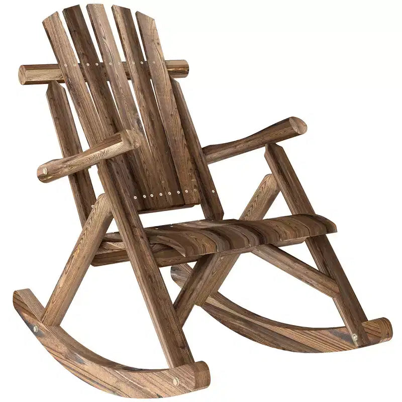 Outsunny Sedia a Dondolo Adirondack in Legno, Dondolo Rustico da Esterno con Design a Doghe per Patio