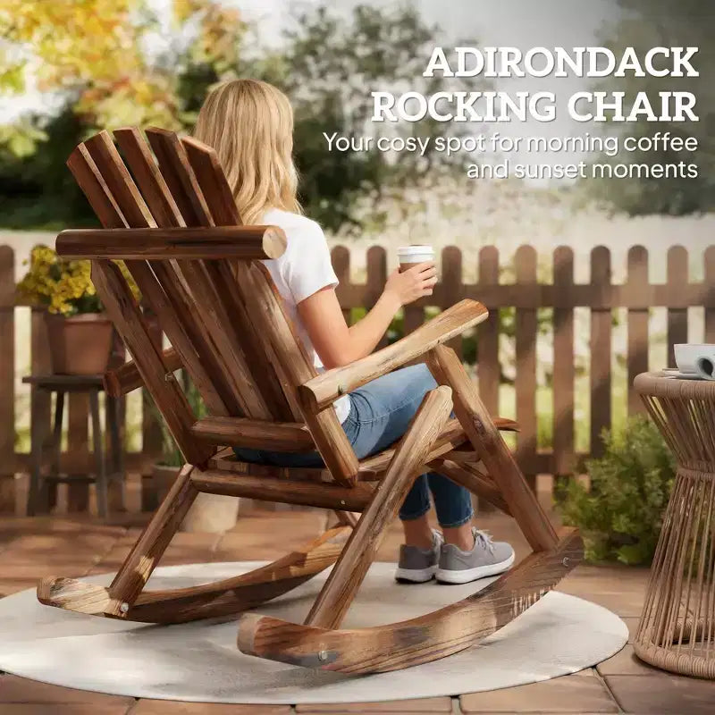 Outsunny Sedia a Dondolo Adirondack in Legno, Dondolo Rustico da Esterno con Design a Doghe per Patio