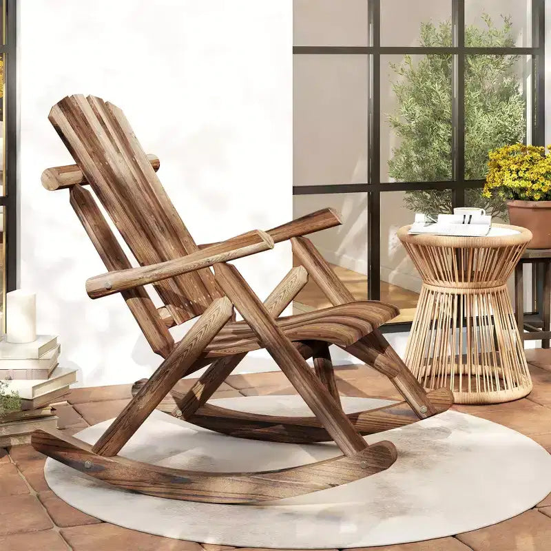 Outsunny Sedia a Dondolo Adirondack in Legno, Dondolo Rustico da Esterno con Design a Doghe per Patio