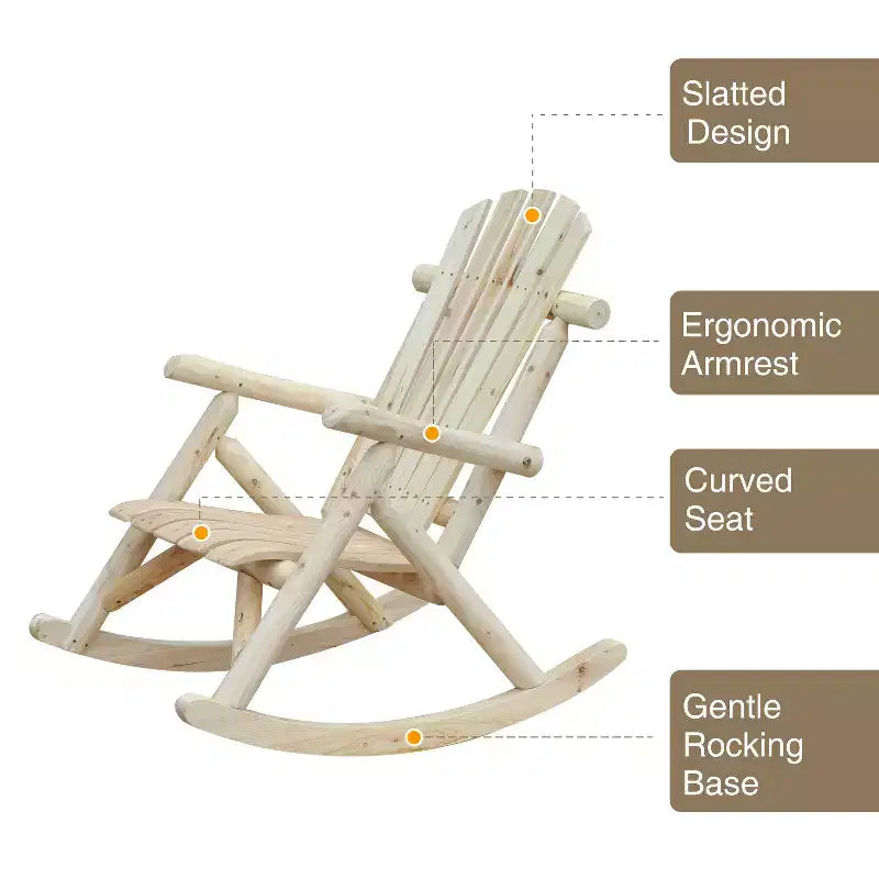Outsunny Sedia a Dondolo Adirondack in Legno, Dondolo Rustico da Esterno con Design a Doghe per Patio