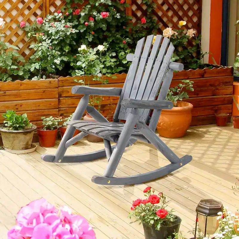 Outsunny Sedia a Dondolo Adirondack in Legno, Dondolo Rustico da Esterno con Design a Doghe per Patio