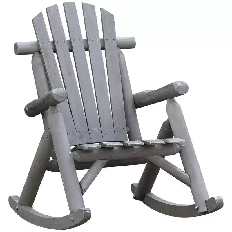 Outsunny Sedia a Dondolo Adirondack in Legno, Dondolo Rustico da Esterno con Design a Doghe per Patio