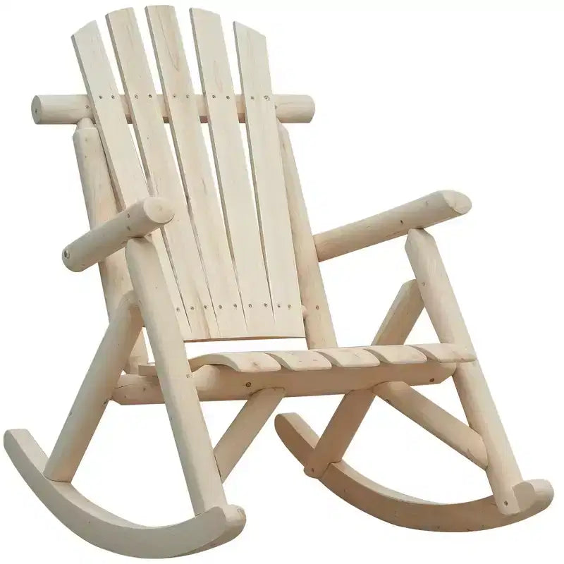 Outsunny Sedia a Dondolo Adirondack in Legno, Dondolo Rustico da Esterno con Design a Doghe per Patio