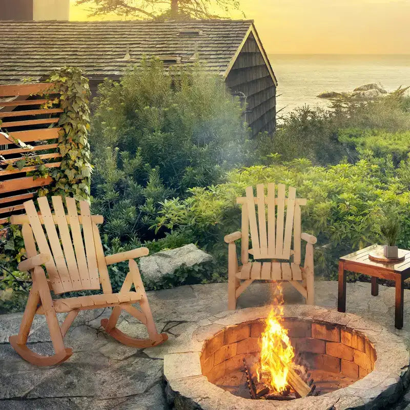 Outsunny Sedia a Dondolo in Legno, Dondolo da Portico per Interni ed Esterni con Design a Doghe, Schienale Alto per Giardino, Cortile
