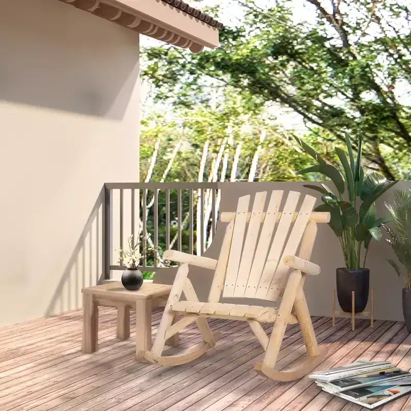 Outsunny Sedia a Dondolo in Legno, Dondolo da Portico per Interni ed Esterni con Design a Doghe, Schienale Alto per Giardino, Cortile