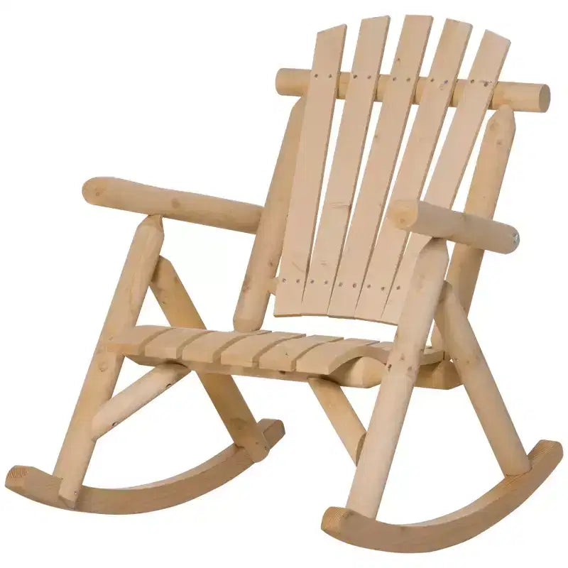 Outsunny Sedia a Dondolo in Legno, Dondolo da Portico per Interni ed Esterni con Design a Doghe, Schienale Alto per Giardino, Cortile