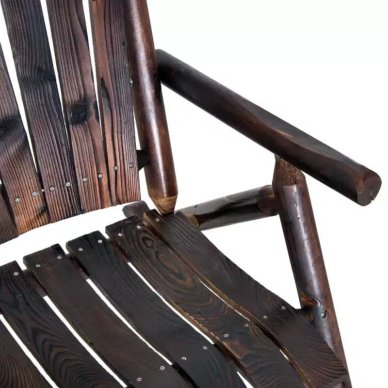 Outsunny Sedia a Dondolo in Legno, Dondolo da Portico per Interni ed Esterni con Design a Doghe, Schienale Alto per Giardino, Cortile