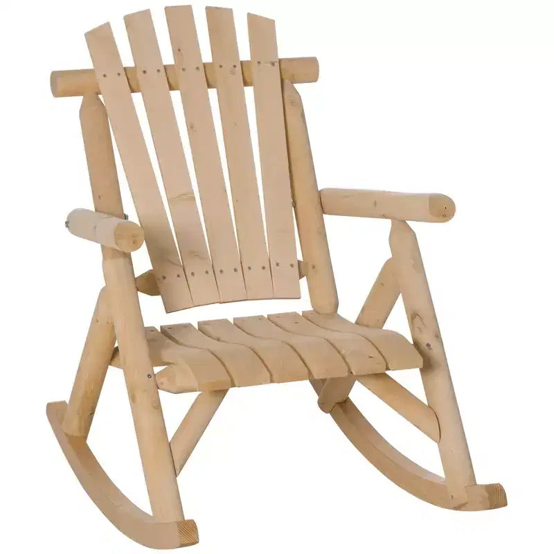 Outsunny Sedia a Dondolo in Legno, Dondolo da Portico per Interni ed Esterni con Design a Doghe, Schienale Alto per Giardino, Cortile
