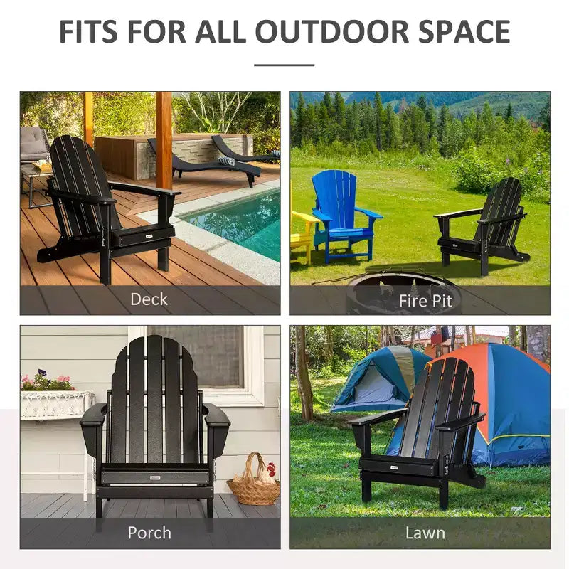 Outsunny Sedia Pieghevole Adirondack, Sedia Sdraio da Esterno in HDPE per Focolare da Giardino, per Patio, Terrazza e Prato