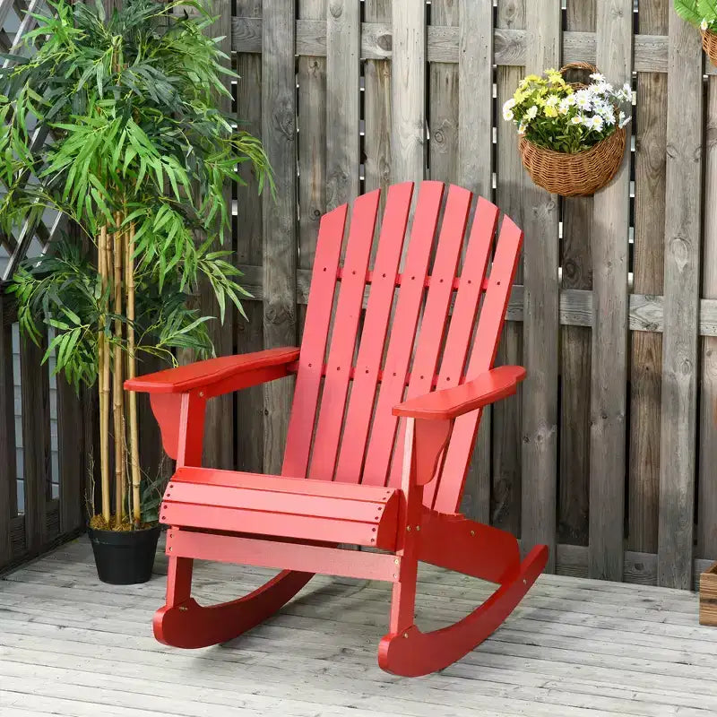 Outsunny Sedia a Dondolo Adirondack Rustica in Legno Sedia a Sdraio da Esterno per Focolare con Design a Doghe in Legno per Patio, Giardino