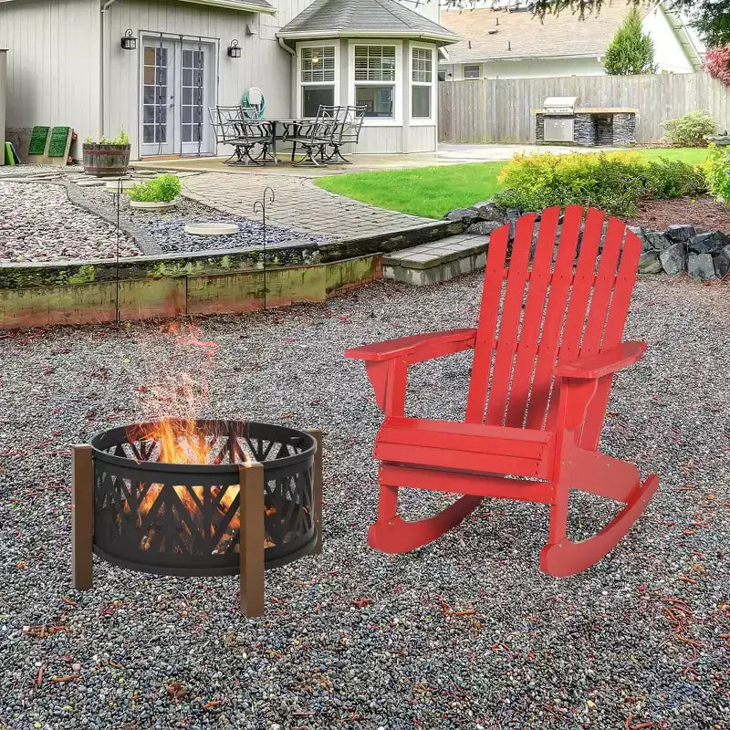 Outsunny Sedia a Dondolo Adirondack Rustica in Legno Sedia a Sdraio da Esterno per Focolare con Design a Doghe in Legno per Patio, Giardino