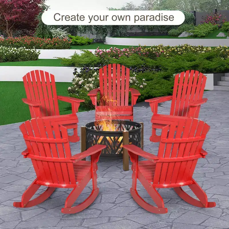 Outsunny Sedia a Dondolo Adirondack Rustica in Legno Sedia a Sdraio da Esterno per Focolare con Design a Doghe in Legno per Patio, Giardino