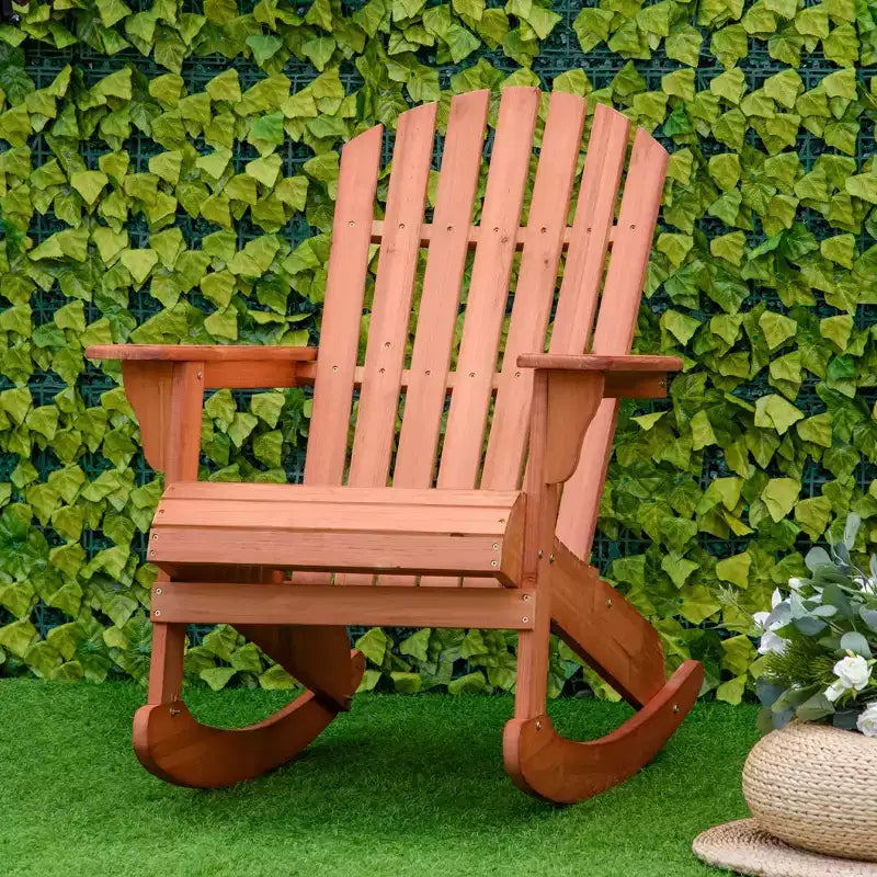 Outsunny Sedia a Dondolo Adirondack Rustica in Legno Sedia a Sdraio da Esterno per Focolare con Design a Doghe in Legno per Patio, Giardino