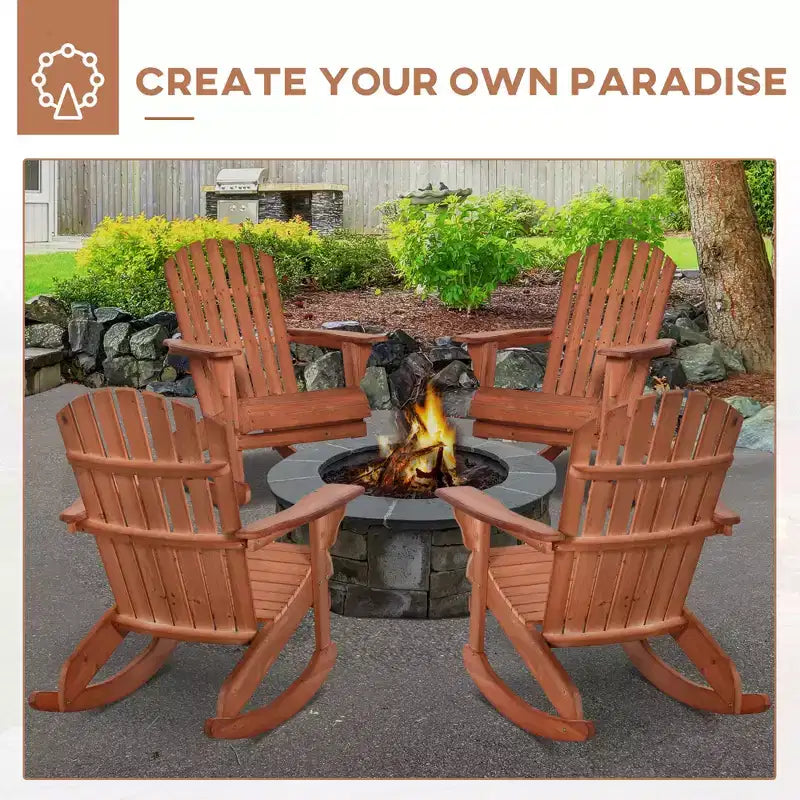Outsunny Sedia a Dondolo Adirondack Rustica in Legno Sedia a Sdraio da Esterno per Focolare con Design a Doghe in Legno per Patio, Giardino