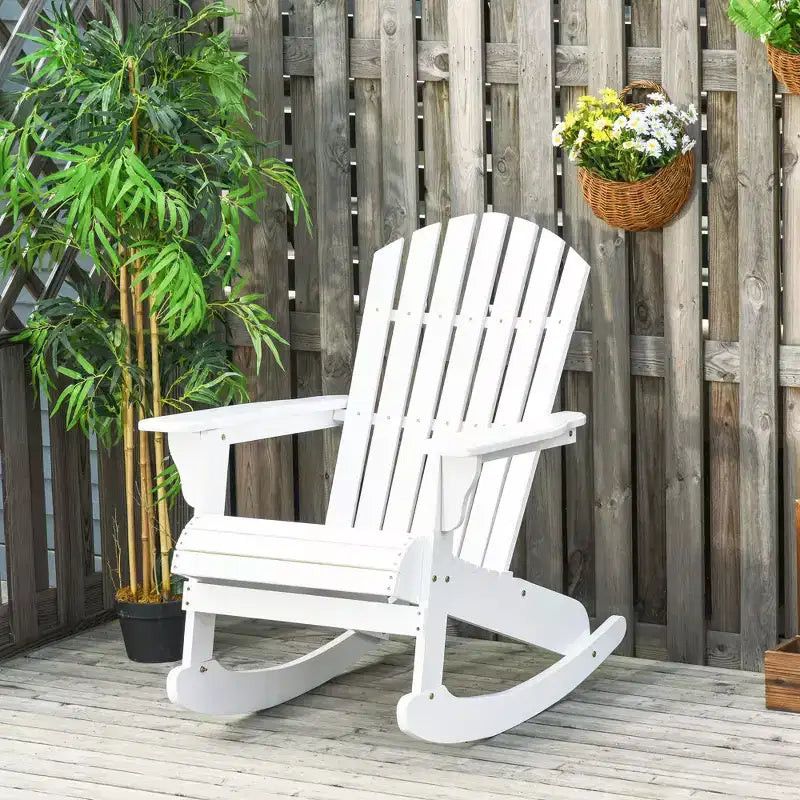 Outsunny Sedia a Dondolo Adirondack Rustica in Legno Sedia a Sdraio da Esterno per Focolare con Design a Doghe in Legno per Patio, Giardino