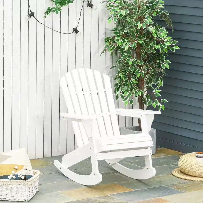 Outsunny Sedia a Dondolo Adirondack Rustica in Legno Sedia a Sdraio da Esterno per Focolare con Design a Doghe in Legno per Patio, Giardino
