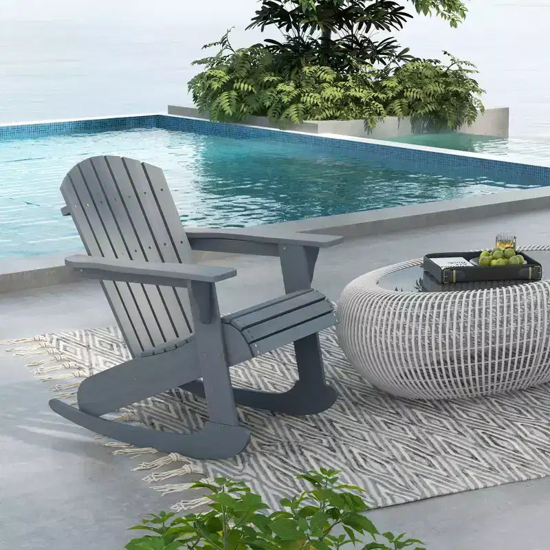 Outsunny Sedia a Dondolo Adirondack Rustica in Legno Sedia a Sdraio da Esterno per Focolare con Design a Doghe in Legno per Patio, Giardino