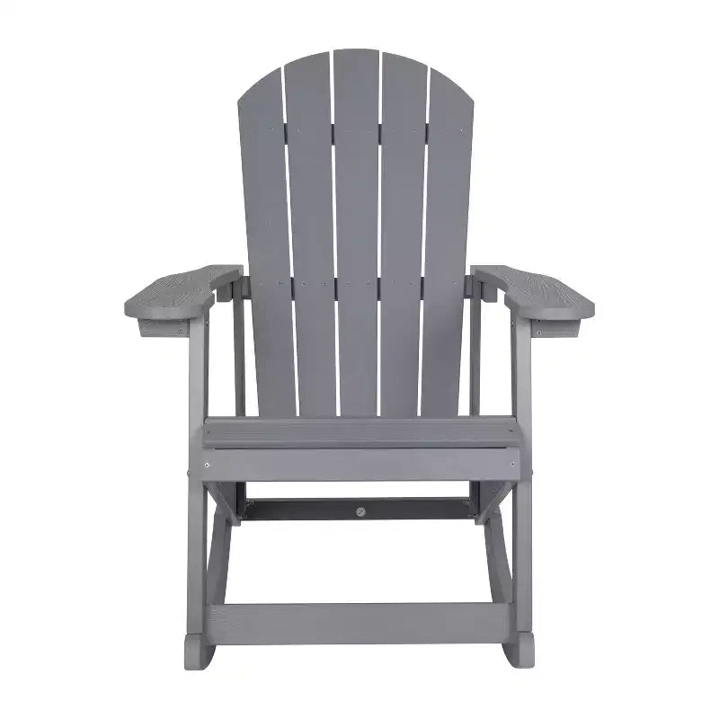 Sedia a dondolo Flash Furniture Savannah Adirondack in poliresina effetto legno per tutte le stagioni con accessori in acciaio inossidabile resistenti alla ruggine