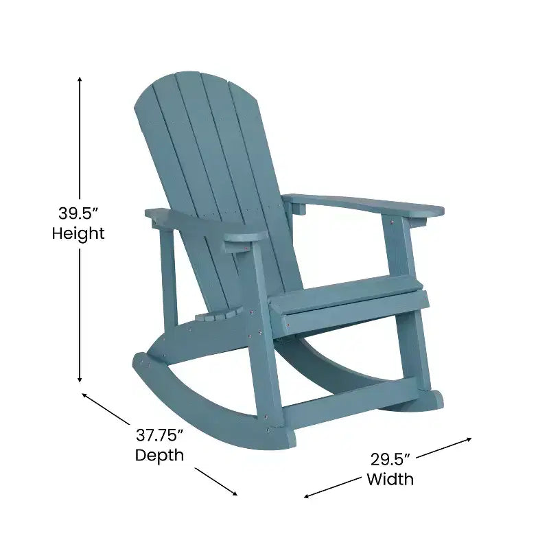 Sedia a dondolo Flash Furniture Savannah Adirondack in poliresina effetto legno per tutte le stagioni con accessori in acciaio inossidabile resistenti alla ruggine