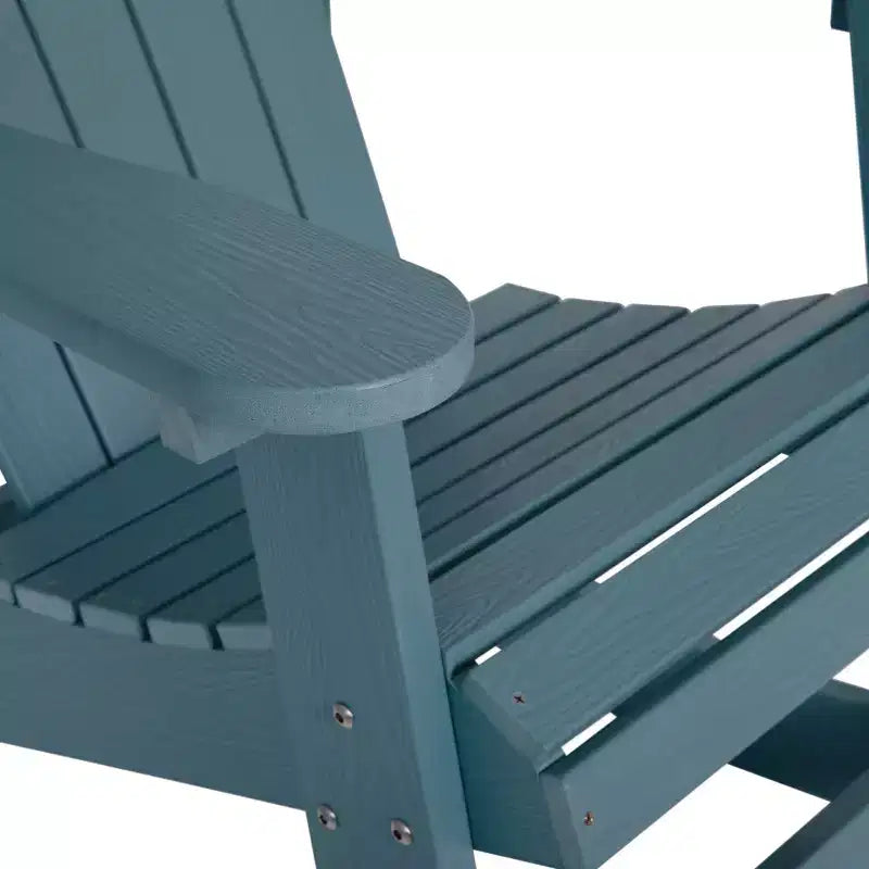 Sedia a dondolo Flash Furniture Savannah Adirondack in poliresina effetto legno per tutte le stagioni con accessori in acciaio inossidabile resistenti alla ruggine
