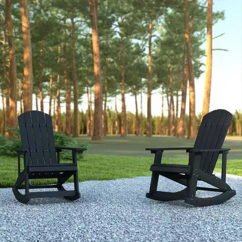 Set di 2 sedie a dondolo Adirondack Emma and Oliver Marcy classiche in poliresina per tutte le stagioni con hardware in acciaio inossidabile per uso tutto l'anno