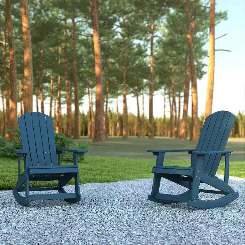 Set di 2 sedie a dondolo Adirondack Emma and Oliver Marcy classiche in poliresina per tutte le stagioni con hardware in acciaio inossidabile per uso tutto l'anno