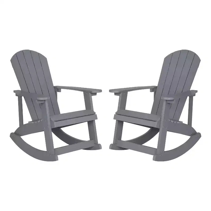 Emma et Oliver Lot de 2 chaises berçantes Adirondack classiques Marcy tout temps en résine de polyéthylène avec quincaillerie en acier inoxydable pour une utilisation toute l'année