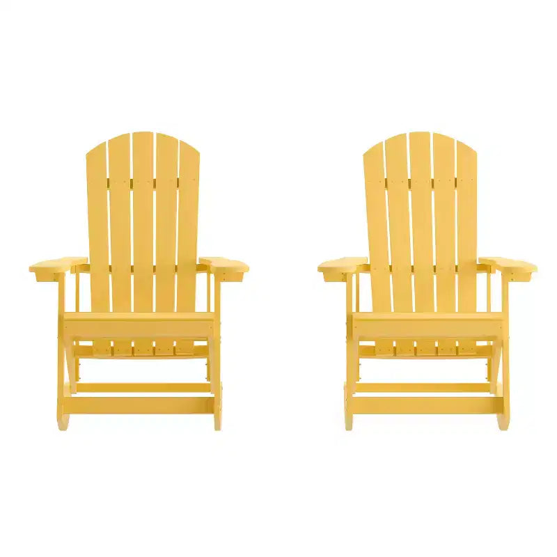 Emma and Oliver Set of 2 Marcy Classic All-Weather Poly Resin Rocking Adirondack Chairs with Stainless Steel Hardware for Year Round Use