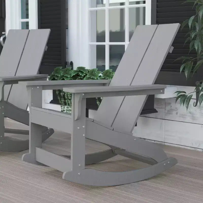 Flash Furniture Finn Sedia a Dondolo Adirondack in Legno di Poliresina con 2 Doghe, Moderna, Commerciale, per Tutte le Stagioni, con Ferramenta in Acciaio Inossidabile Antiruggine
