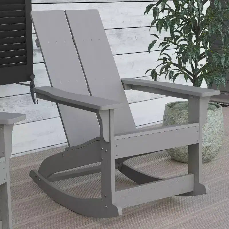 Flash Furniture Finn Sedia a Dondolo Adirondack in Legno di Poliresina con 2 Doghe, Moderna, Commerciale, per Tutte le Stagioni, con Ferramenta in Acciaio Inossidabile Antiruggine