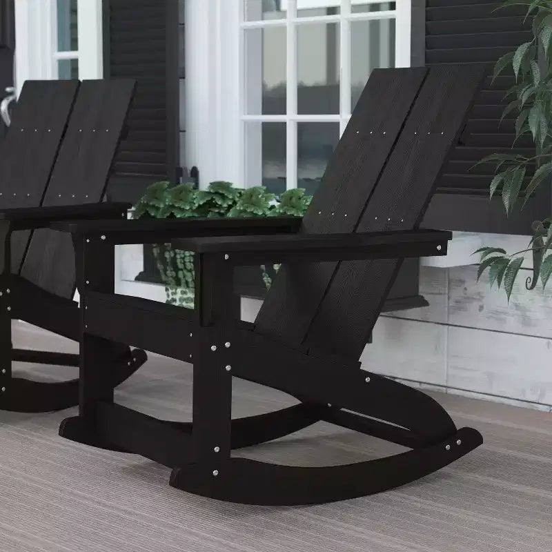Flash Furniture Finn Sedia a Dondolo Adirondack in Legno di Poliresina con 2 Doghe, Moderna, Commerciale, per Tutte le Stagioni, con Ferramenta in Acciaio Inossidabile Antiruggine