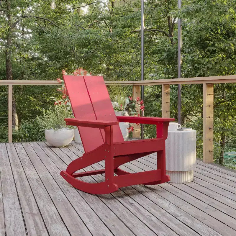 Flash Furniture Finn Sedia a Dondolo Adirondack in Legno di Poliresina con 2 Doghe, Moderna, Commerciale, per Tutte le Stagioni, con Ferramenta in Acciaio Inossidabile Antiruggine
