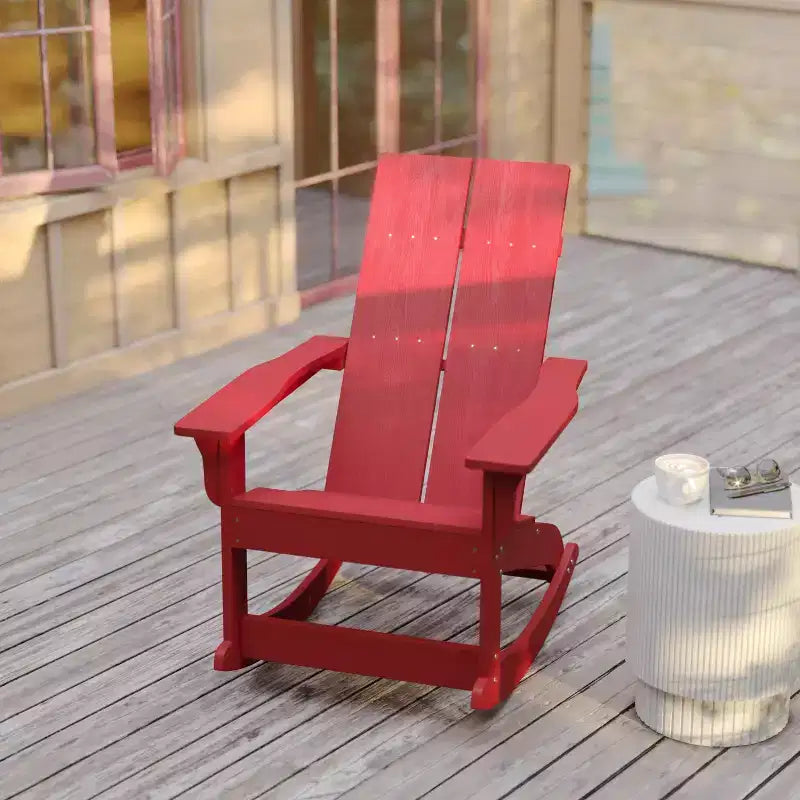 Flash Furniture Finn Sedia a Dondolo Adirondack in Legno di Poliresina con 2 Doghe, Moderna, Commerciale, per Tutte le Stagioni, con Ferramenta in Acciaio Inossidabile Antiruggine