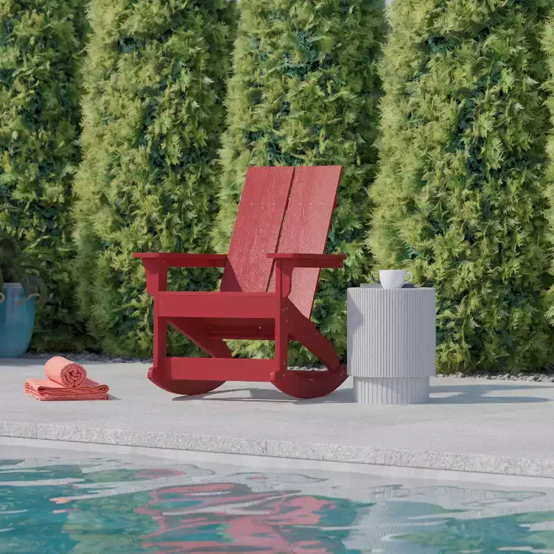 Flash Furniture Finn Sedia a Dondolo Adirondack in Legno di Poliresina con 2 Doghe, Moderna, Commerciale, per Tutte le Stagioni, con Ferramenta in Acciaio Inossidabile Antiruggine