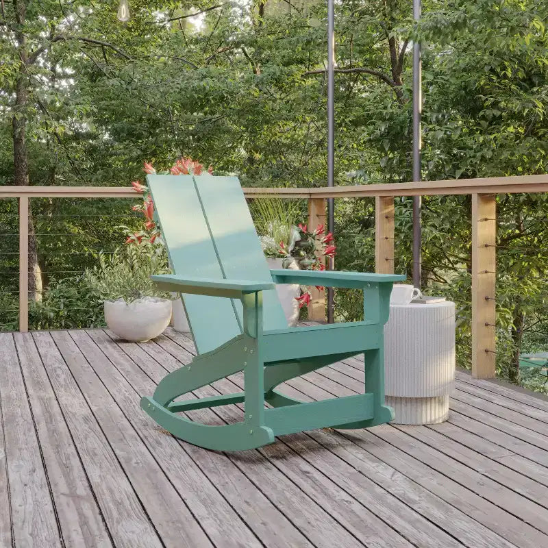 Flash Furniture Finn Sedia a Dondolo Adirondack in Legno di Poliresina con 2 Doghe, Moderna, Commerciale, per Tutte le Stagioni, con Ferramenta in Acciaio Inossidabile Antiruggine