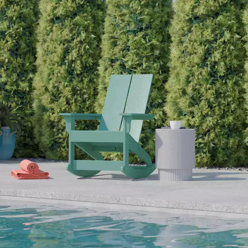 Flash Furniture Finn Sedia a Dondolo Adirondack in Legno di Poliresina con 2 Doghe, Moderna, Commerciale, per Tutte le Stagioni, con Ferramenta in Acciaio Inossidabile Antiruggine