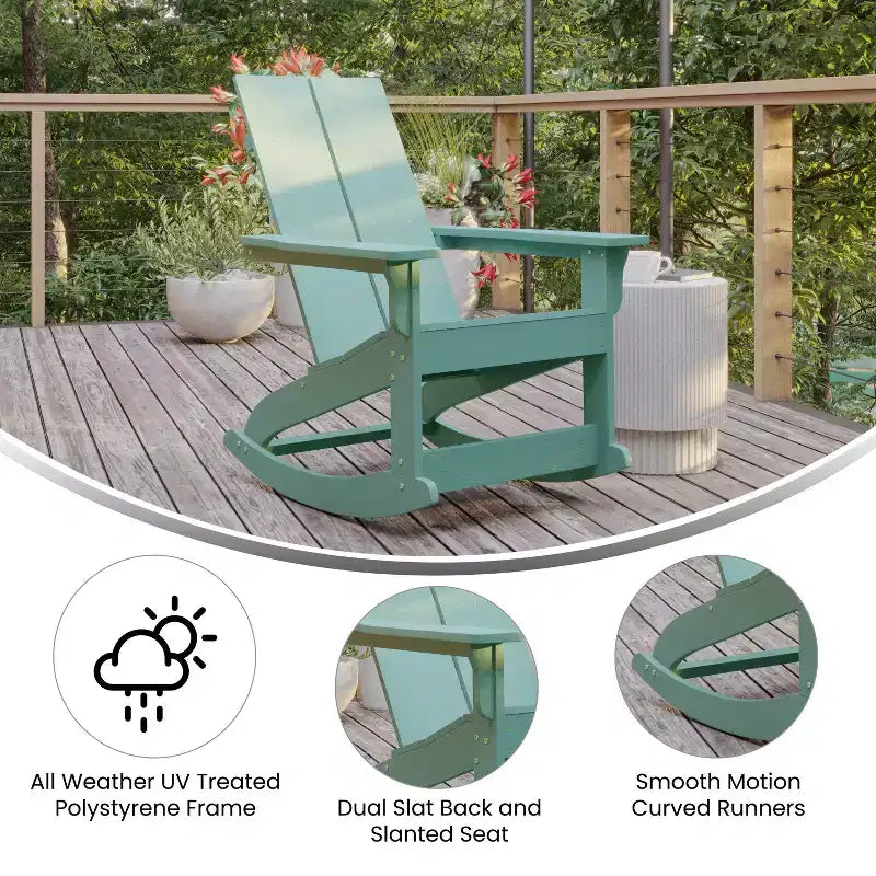Flash Furniture Finn Sedia a Dondolo Adirondack in Legno di Poliresina con 2 Doghe, Moderna, Commerciale, per Tutte le Stagioni, con Ferramenta in Acciaio Inossidabile Antiruggine