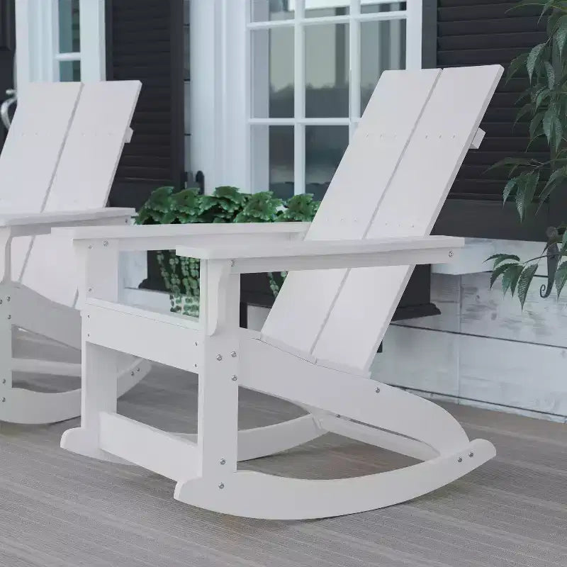 Flash Furniture Finn Sedia a Dondolo Adirondack in Legno di Poliresina con 2 Doghe, Moderna, Commerciale, per Tutte le Stagioni, con Ferramenta in Acciaio Inossidabile Antiruggine