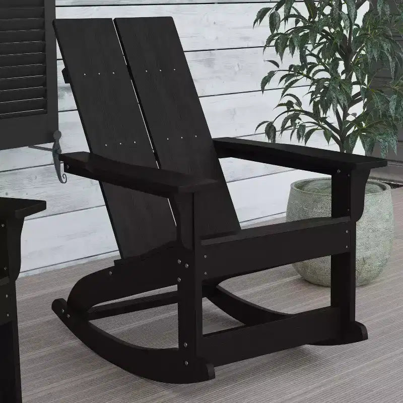Flash Furniture Finn Sedia a Dondolo Adirondack in Legno di Poliresina con 2 Doghe, Moderna, Commerciale, per Tutte le Stagioni, con Ferramenta in Acciaio Inossidabile Antiruggine