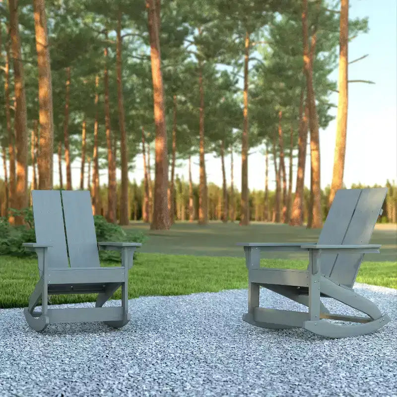 Set di 2 sedie a dondolo Adirondack moderne in poliresina per tutte le stagioni Emma and Oliver, per uso interno/esterno
