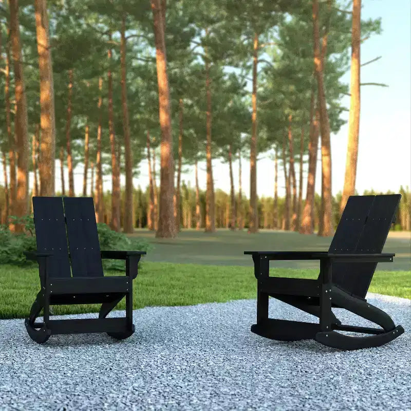 Set di 2 sedie a dondolo Adirondack moderne in poliresina per tutte le stagioni Emma and Oliver, per uso interno/esterno