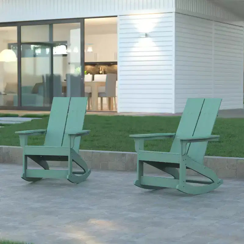 Set di 2 sedie a dondolo Adirondack moderne in poliresina per tutte le stagioni Emma and Oliver, per uso interno/esterno