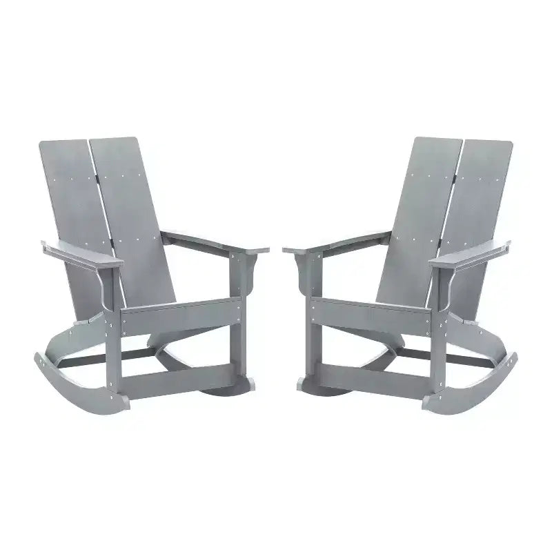 Emma and Oliver Set of 2 Modern All-Weather Poly Resin Adirondack Rocking Chairs for Indoor/Outdoor Use