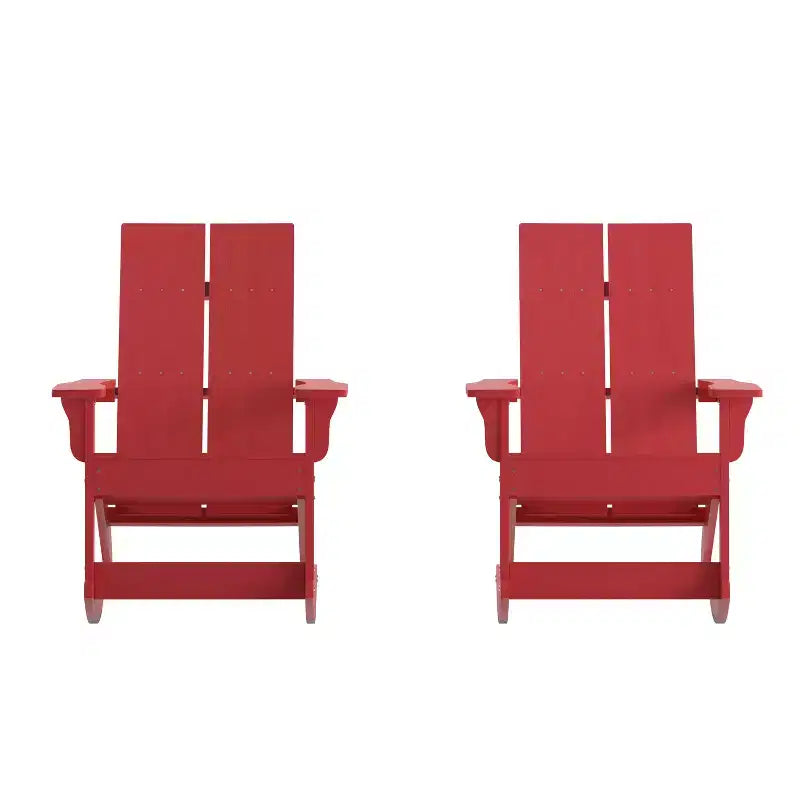 Ensemble de 2 chaises berçantes Adirondack modernes Emma et Oliver en poly-résine tout temps pour intérieur/extérieur